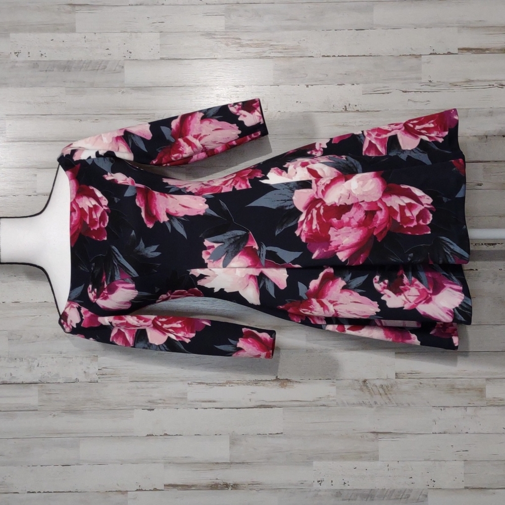 Vince Camuto Navy & Pink Floral Fit and Flare Dress